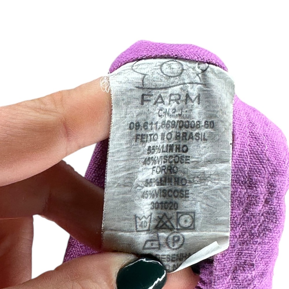 FARM Rio Cropped Twist‎ Linen Wrap Top Purple Puff Sleeve Tie Back Size P XS - Picture 4 of 5